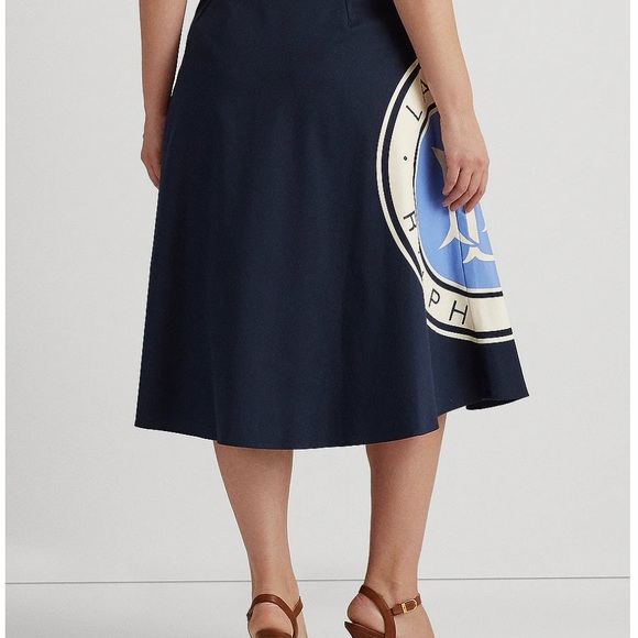 NWT Ralph Lauren Woman Logo Cotton Canvas A-Line Skirt In Navy - Picture 4 of 4